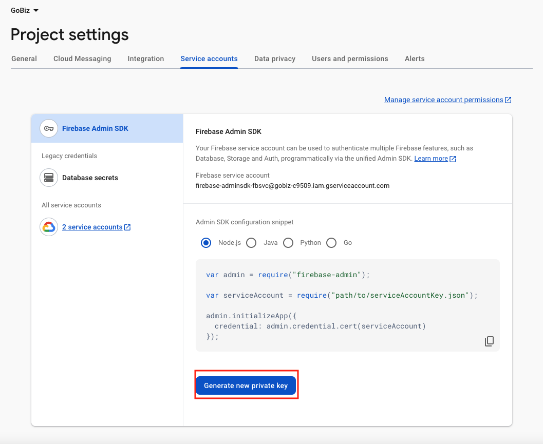Generate Firebase Private Key
