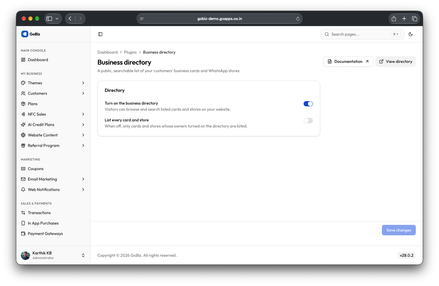 GoBiz directory plugin configuration
