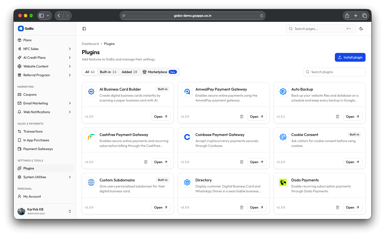 gobiz plugin dashboard