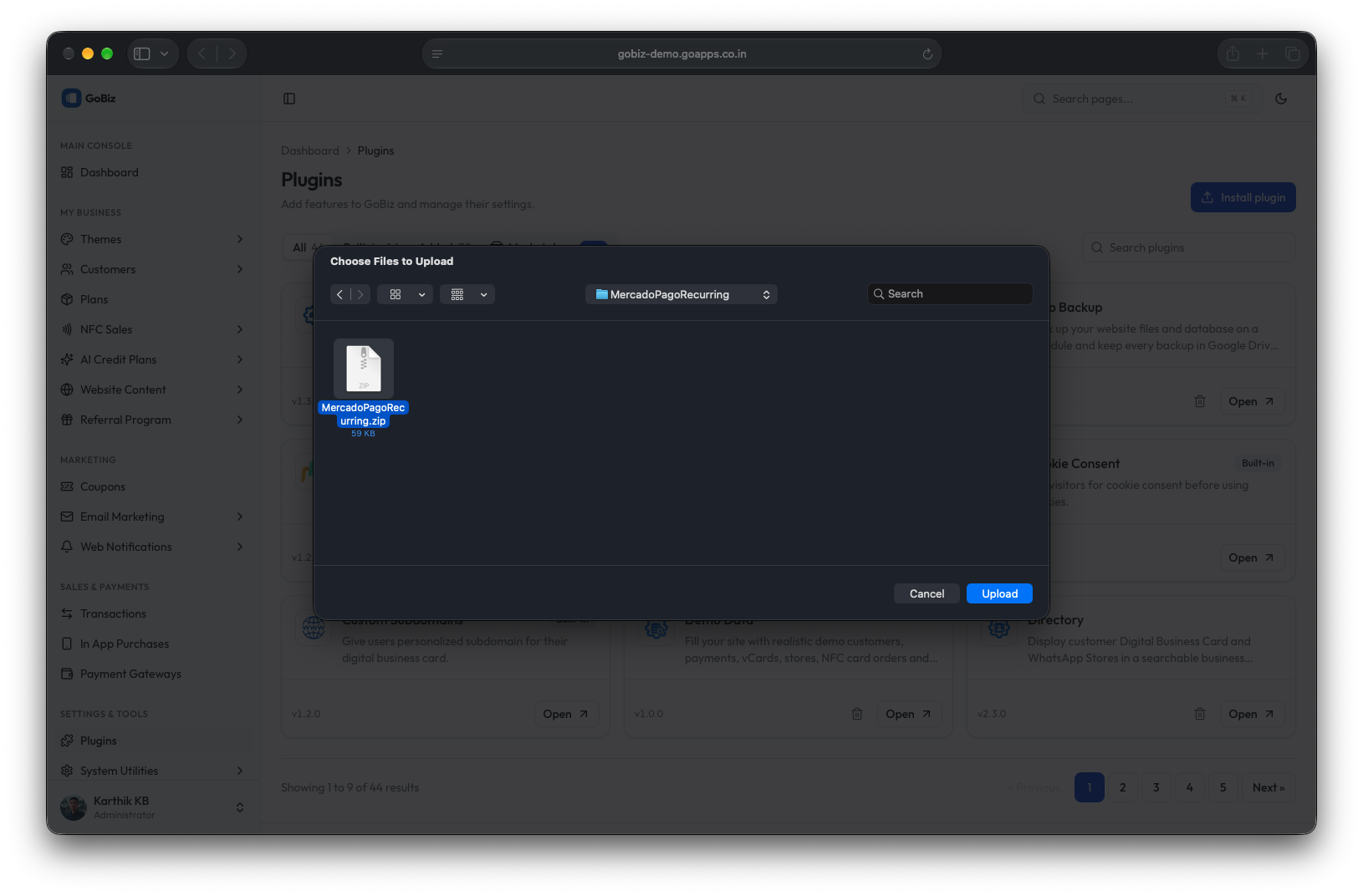 gobiz Mercadopago Recurring plugin installation file
