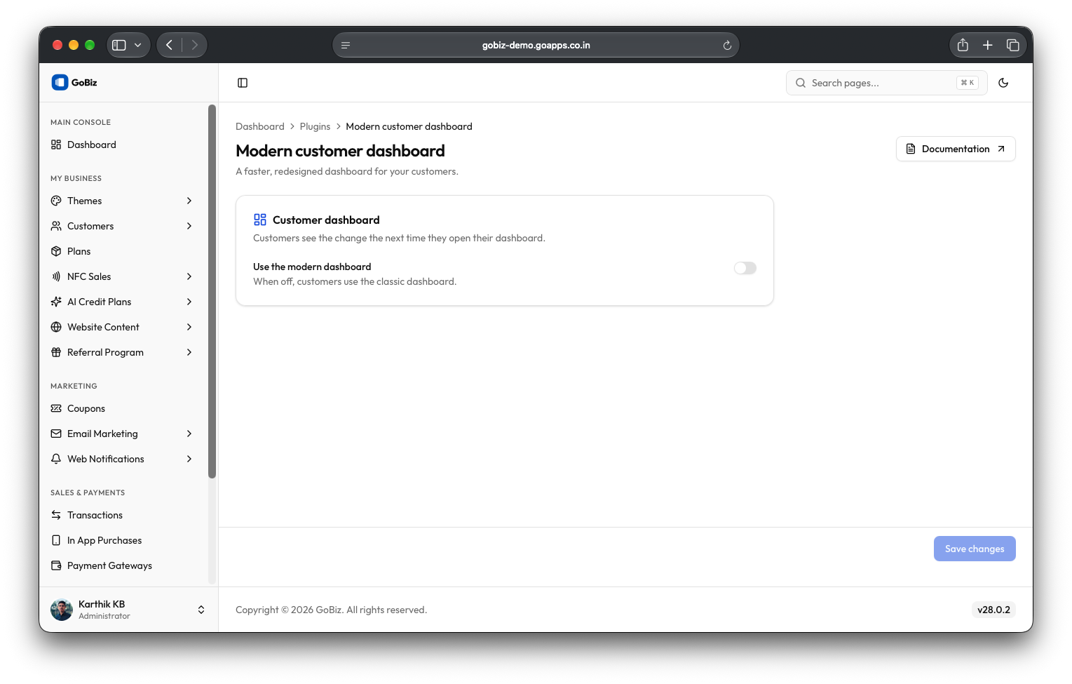 Gobiz ModernDashboard plugin configuration