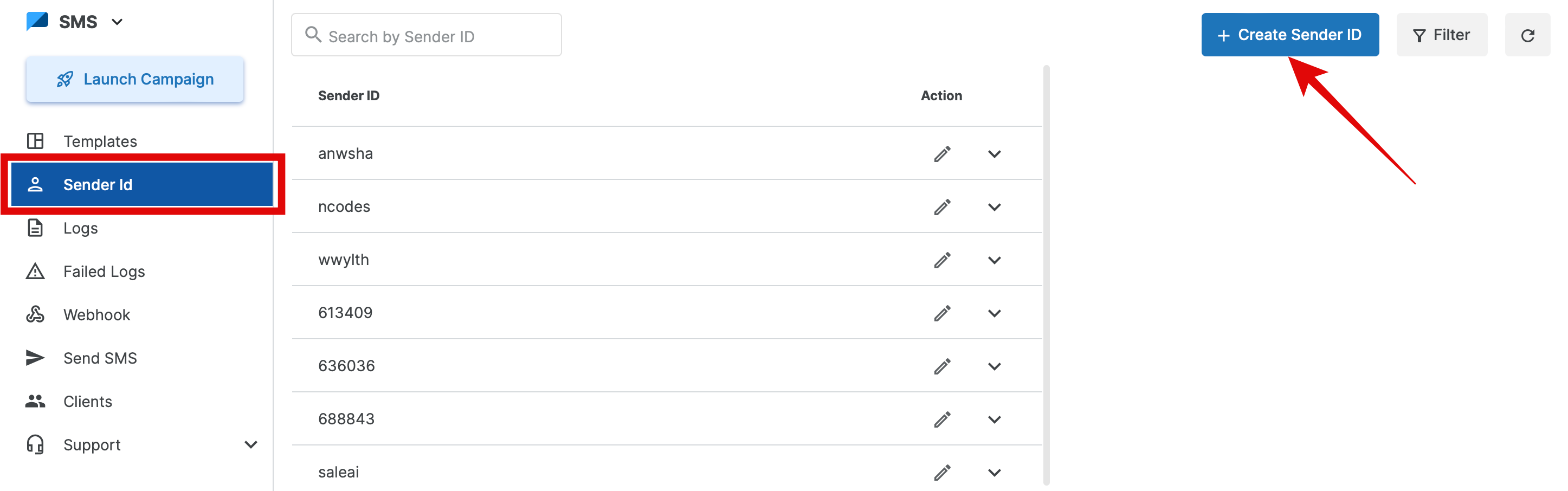 Create Sender ID
