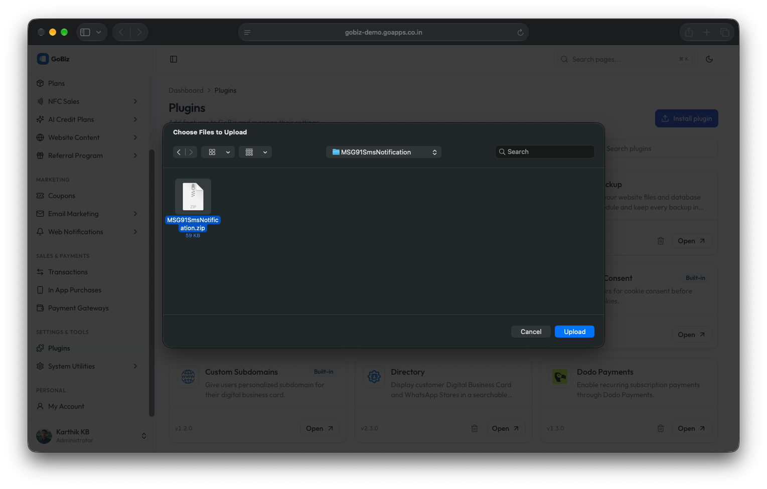 GoBiz MSG91SmsNotification plugin file