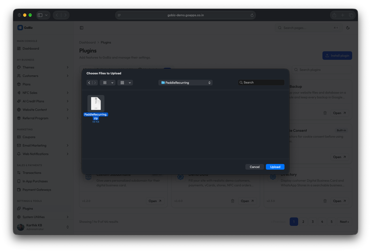 gobiz Paddle Recurring plugin installation file