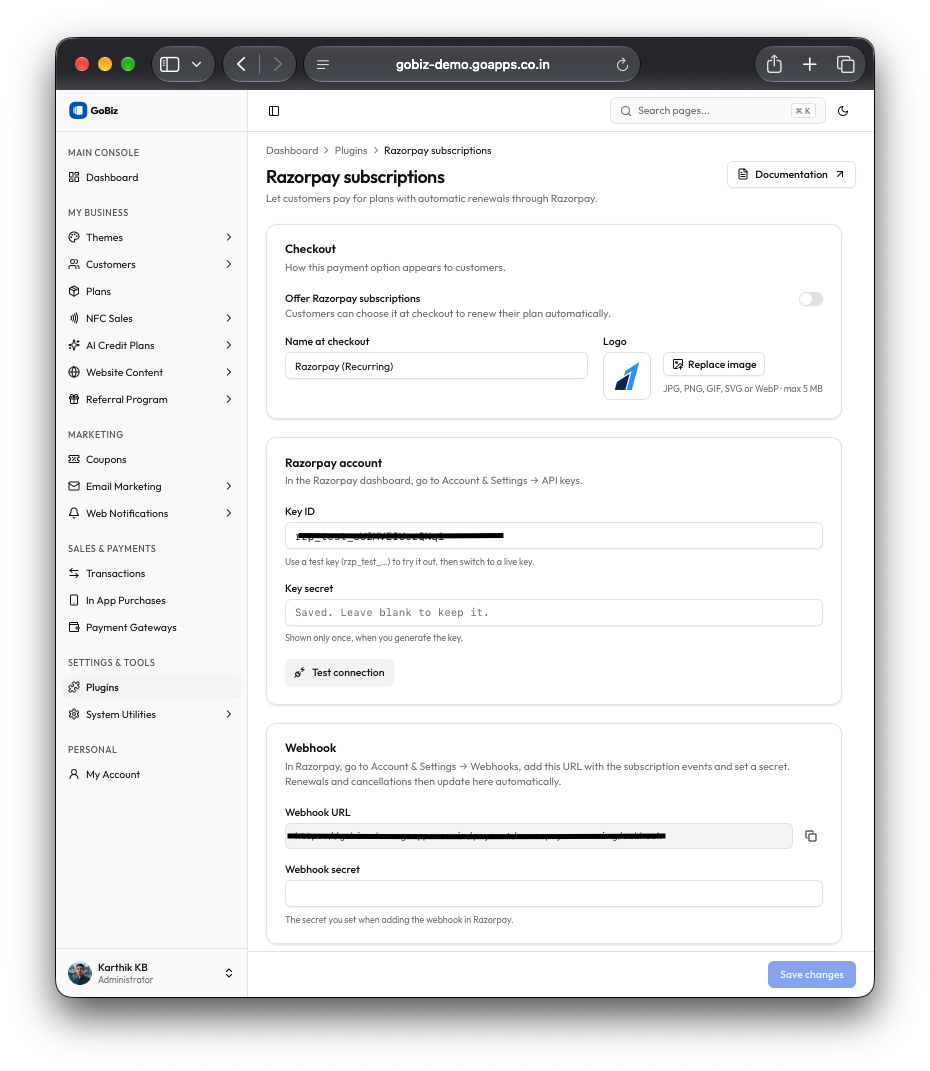 Razorpay Webhook Configuration