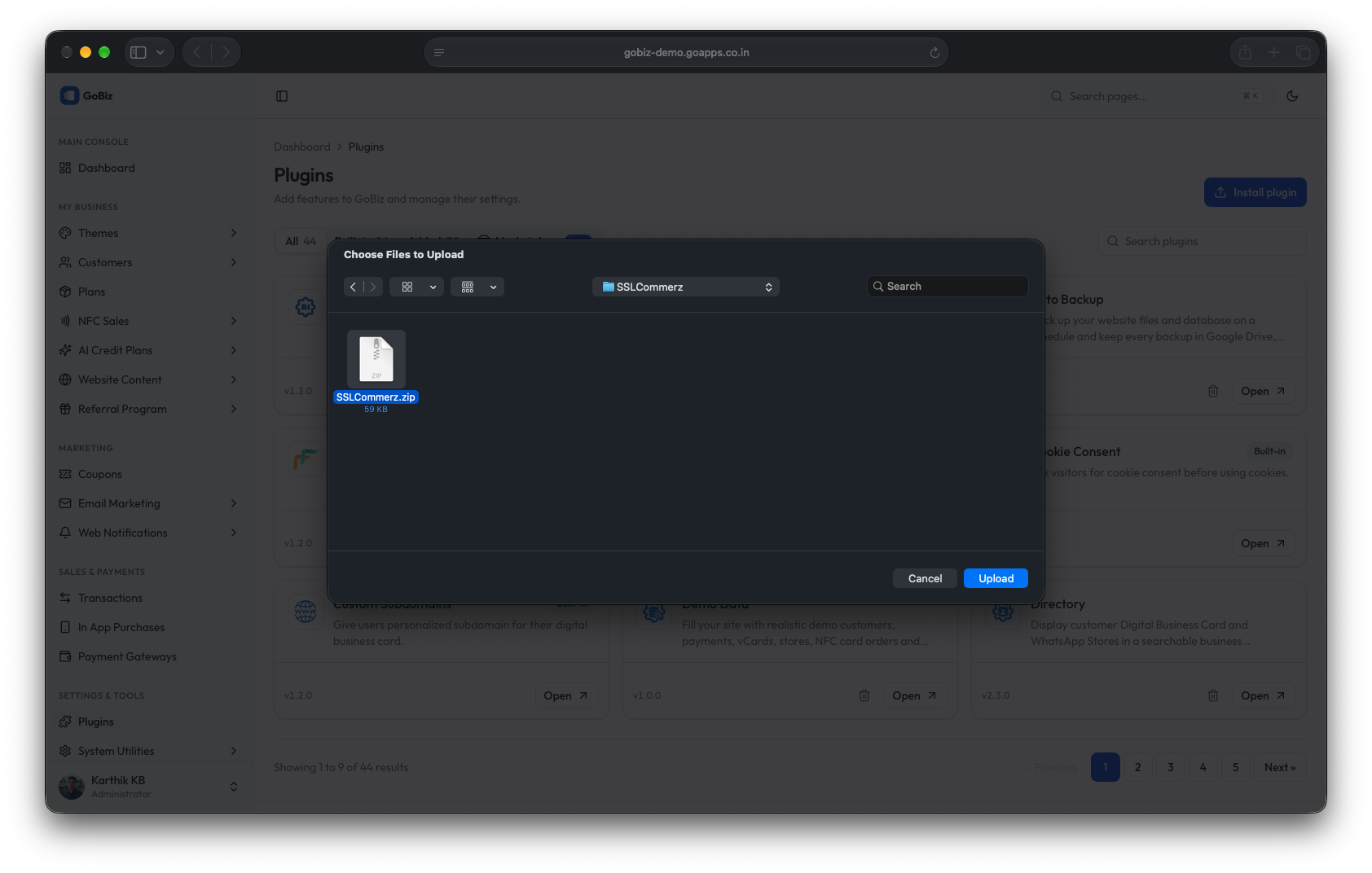 gobiz SSLCommerz plugin installation