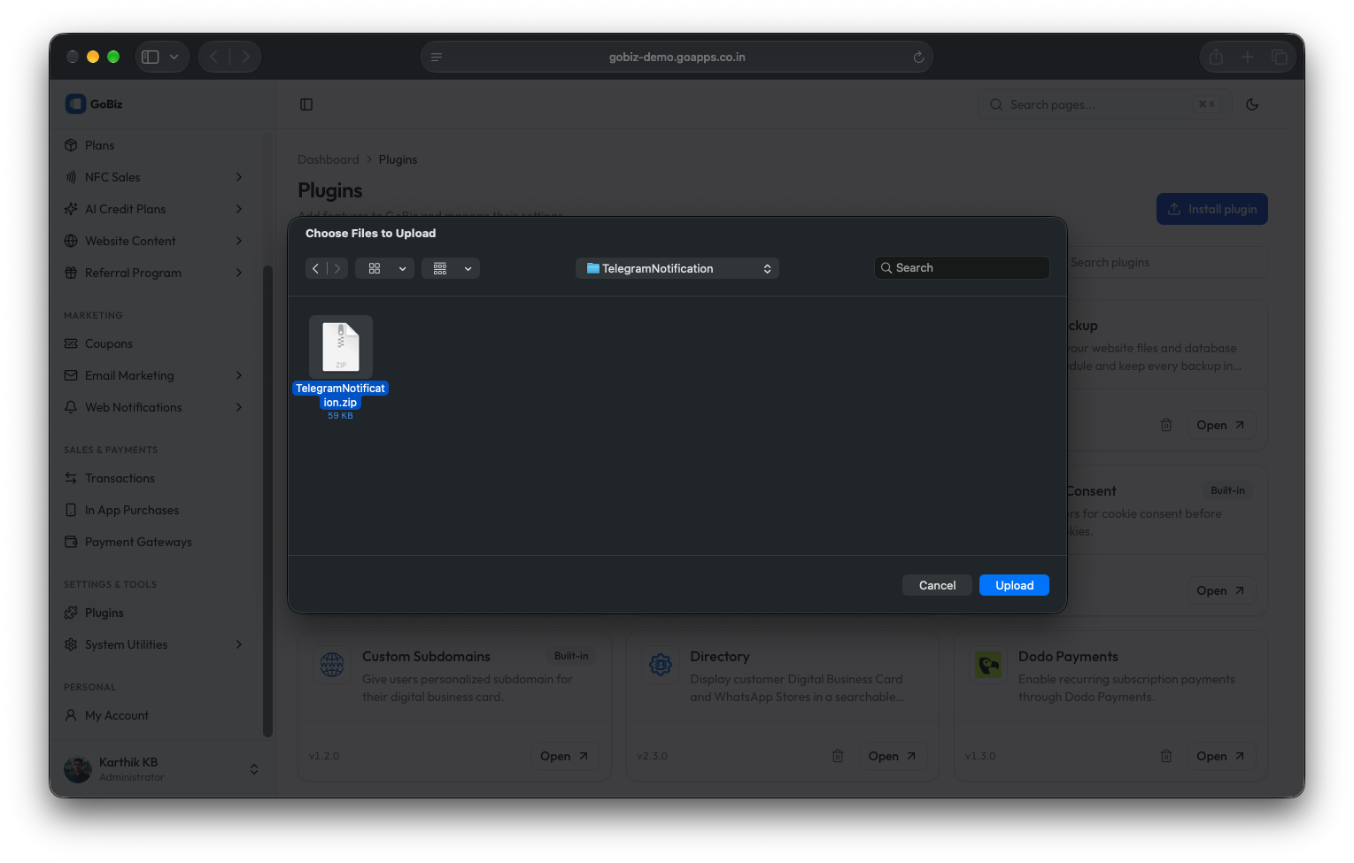 GoBiz TelegramNotification plugin file