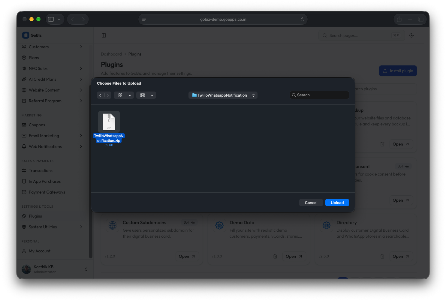 GoBiz TwilioWhatsappNotification plugin file