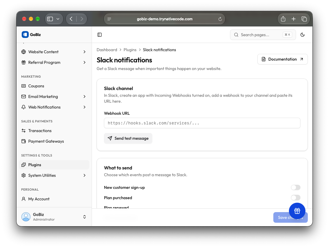 How to update Gobiz slack webhook url
