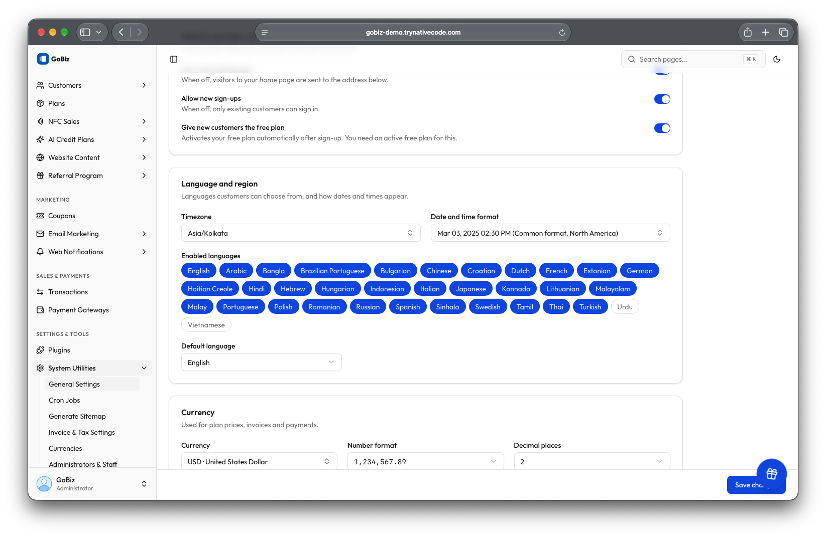 How to Remove languaes - GoBiz